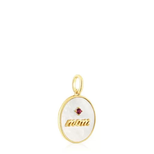 Cheap Silver vermeil Mom Medallion pendant with mother-of-pearl and rhodolite Mama Silver Pendants | Small Pendants