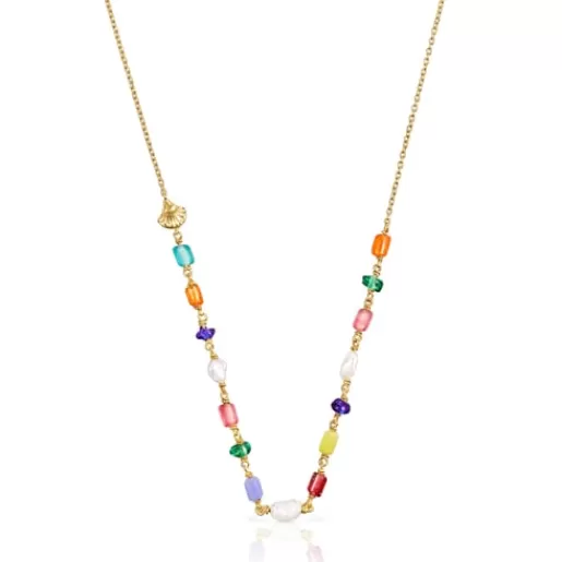 Cheap Silver vermeil Oceaan Necklace with pearls and multicolored glass Silver Necklaces | Short Necklaces