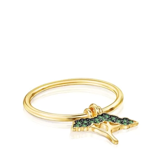Cheap Silver Vermeil Save tree Ring with Tsavorite and Peridot Silver Rings