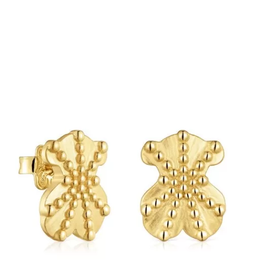 Cheap Small bear Earrings with 18kt gold plating over silver Grain Silver Earrings