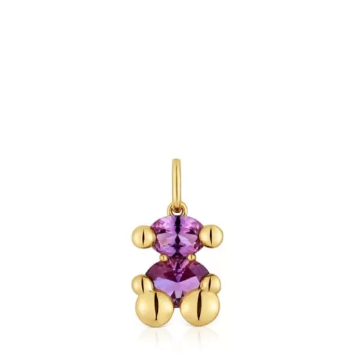 New Small 18kt gold plating over silver bear motif Pendant with laboratory-grown lilac-colored sapphire Color Bear LGG Small Pendants