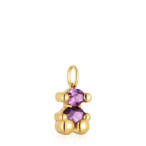 New Small 18kt gold plating over silver bear motif Pendant with laboratory-grown lilac-colored sapphire Color Bear LGG Small Pendants