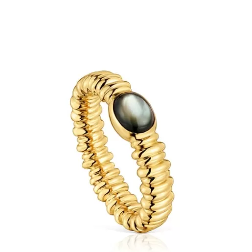 Outlet Small 18kt gold-plated silver and gray mother-of-pearl Ring Sugar Party Silver Rings