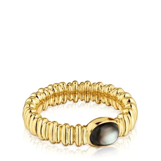 Outlet Small 18kt gold-plated silver and gray mother-of-pearl Ring Sugar Party Silver Rings