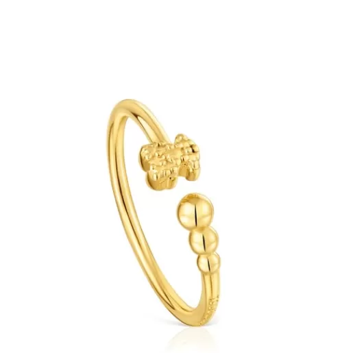 Online Small open Ring with 18kt gold plating over silver and motifs Grain Silver Rings