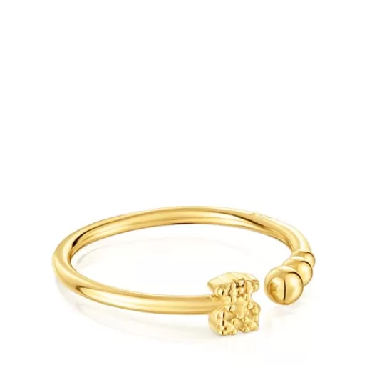 Online Small open Ring with 18kt gold plating over silver and motifs Grain Silver Rings