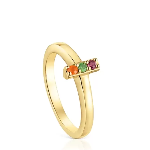 Online Small Ring with 18kt gold plating over silver and gemstones Basic Colors Silver Rings | Small Rings
