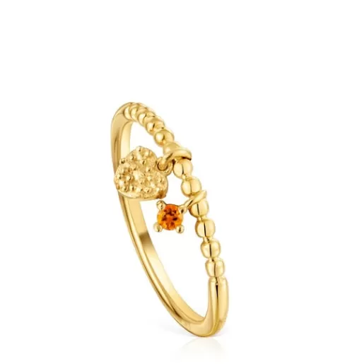 Outlet Small Ring with 18kt gold plating over silver and orange garnet Grain Silver Rings