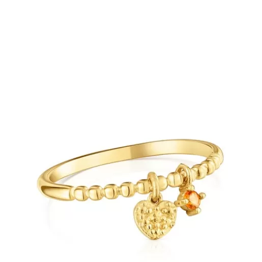 Outlet Small Ring with 18kt gold plating over silver and orange garnet Grain Silver Rings