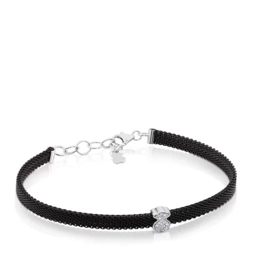 Outlet Steel and White TPUS Gold Icon Mesh Bracelet with Diamonds Bear motif Gold Bracelets | Chain Bracelets