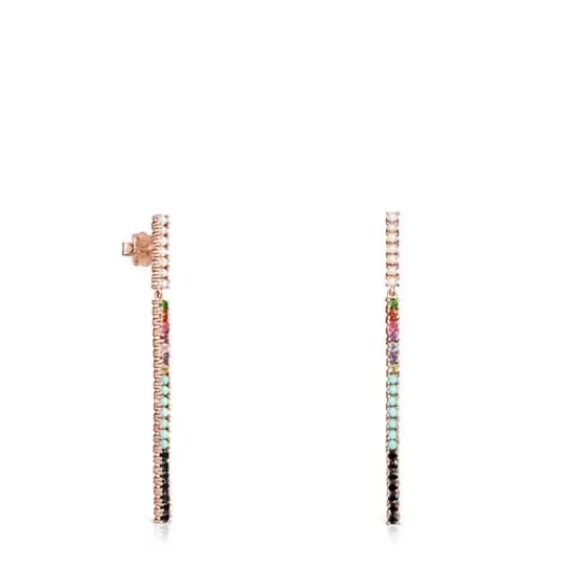 Outlet Straight bar long Earrings in Rose Silver Vermeil with Gemstones Silver Earrings | Large Earrings