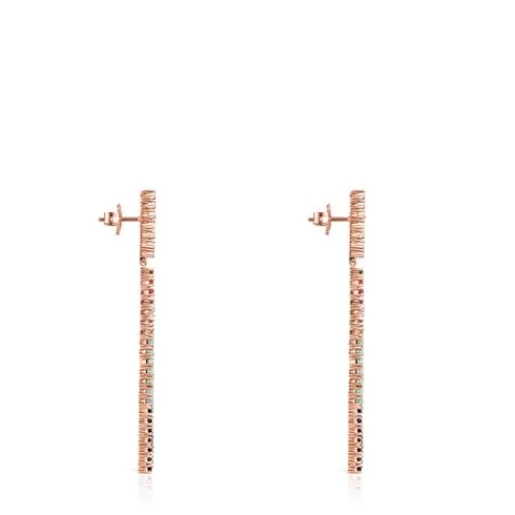 Outlet Straight bar long Earrings in Rose Silver Vermeil with Gemstones Silver Earrings | Large Earrings