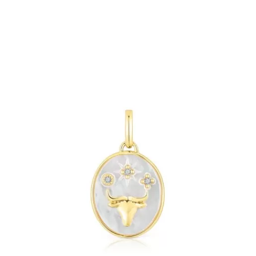 Cheap Taurus Pendant in silver vermeil with mother-of-pearl and topazes Horoscope Silver Pendants | Small Pendants