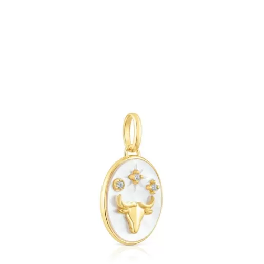 Cheap Taurus Pendant in silver vermeil with mother-of-pearl and topazes Horoscope Silver Pendants | Small Pendants