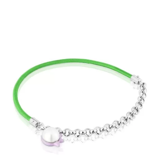 Shop Instint green elastic Bracelet with steel and cultured pearl Pearl Bracelets