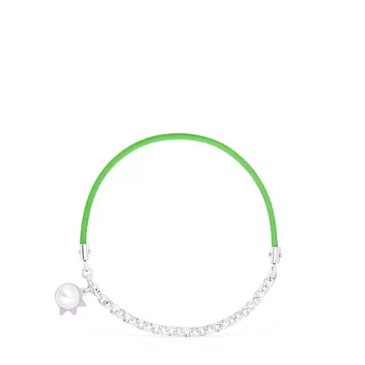 Shop Instint green elastic Bracelet with steel and cultured pearl Pearl Bracelets