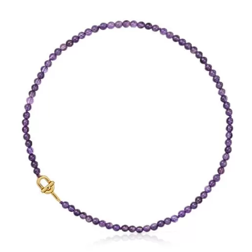Online MANIFESTO Necklace with 18kt gold plating over silver with amethyst Silver Necklaces | Short Necklaces