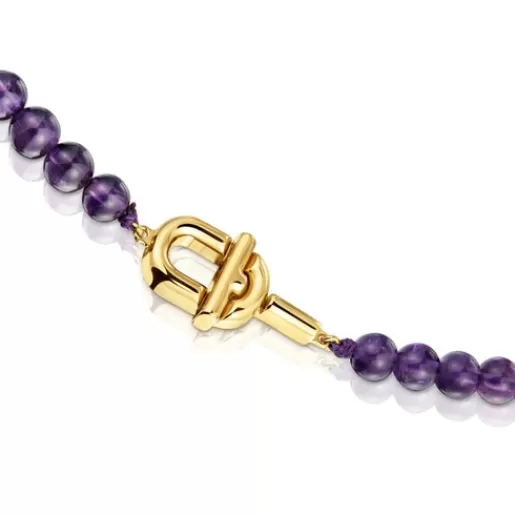 Online MANIFESTO Necklace with 18kt gold plating over silver with amethyst Silver Necklaces | Short Necklaces
