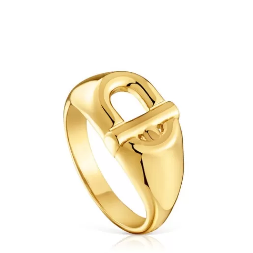 Online MANIFESTO Signet ring with 18kt gold plating over silver Silver Rings | Medium Rings