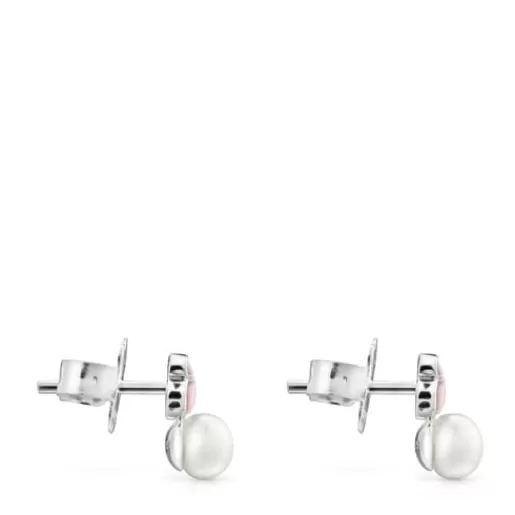 Online Mini Color Earrings in with Quartzite and Pearl Silver Earrings | Small Earrings