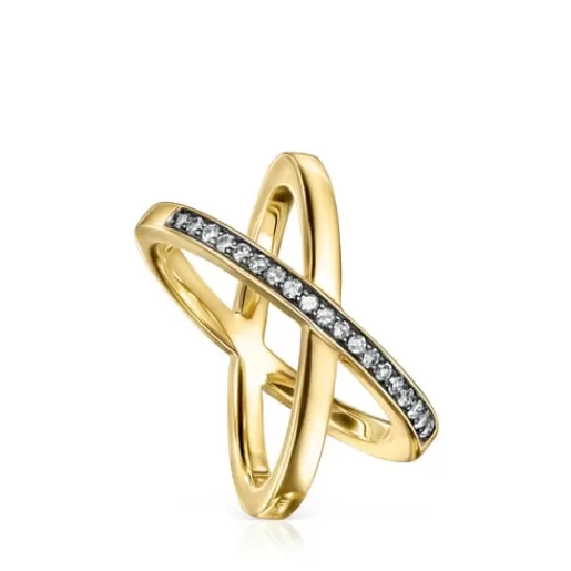 Outlet Nocturne crossed Ring in Silver Vermeil with Diamonds 2,2cm. Silver Rings | Diamond Rings