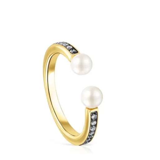 Sale Nocturne Ring in Silver Vermeil with Diamonds and 4-4,5cm Pearls Silver Rings | Diamond Rings