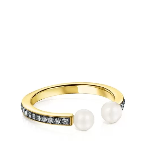 Sale Nocturne Ring in Silver Vermeil with Diamonds and 4-4,5cm Pearls Silver Rings | Diamond Rings