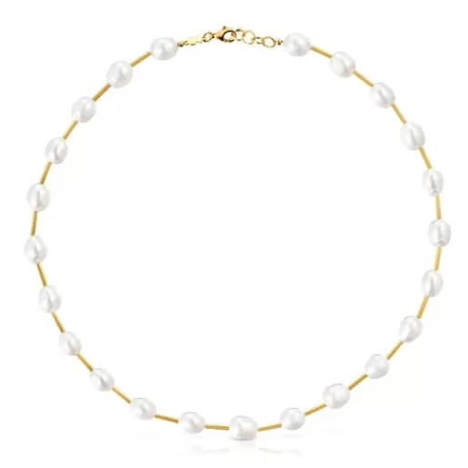 Outlet Tube Choker with 18kt gold plating over silver and cultured pearls Gloss Silver Necklaces | Chokers