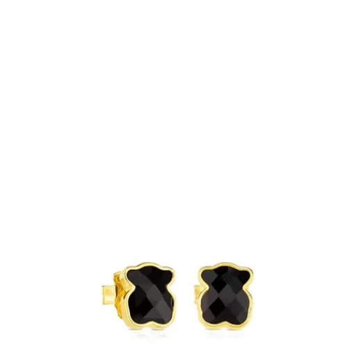 Online Vermeil Silver Color Earrings with faceted onyx Silver Earrings | Small Earrings