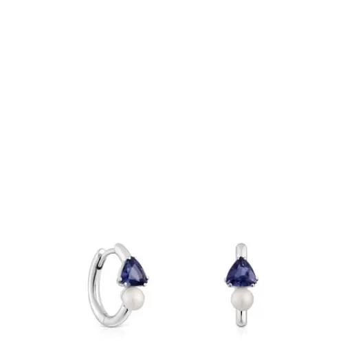 Outlet White gold Hoop earrings with iolite and cultured pearl Ivette Hoop Earrings