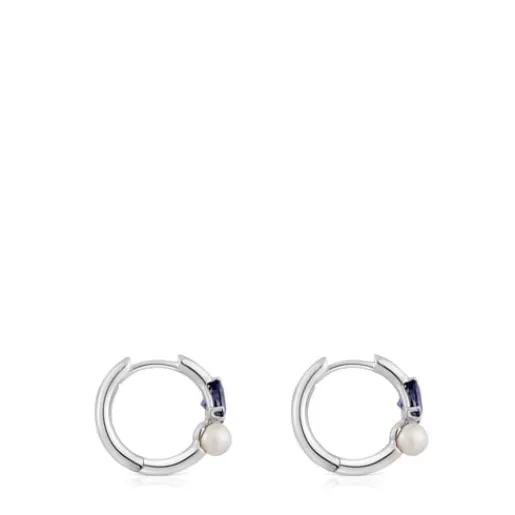 Outlet White gold Hoop earrings with iolite and cultured pearl Ivette Hoop Earrings