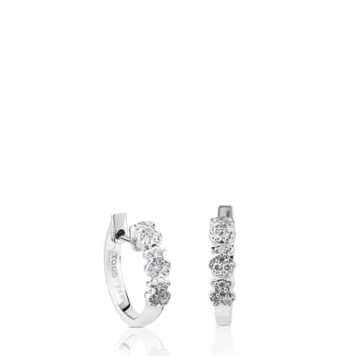 New White Gold Bear Earrings with three Diamonds Bear motifs Gold Earrings | Hoop Earrings