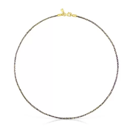 New Yellow and lilac braided thread Necklace with silver vermeil clasp Efect Kids Silver Necklaces | Short Necklaces