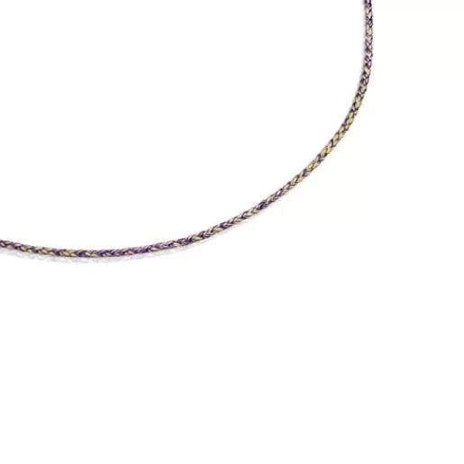 New Yellow and lilac braided thread Necklace with silver vermeil clasp Efect Kids Silver Necklaces | Short Necklaces